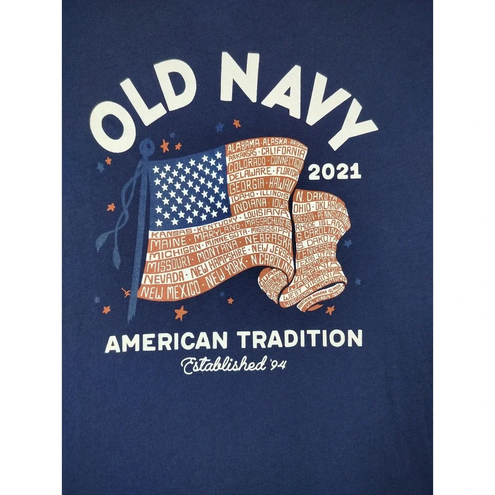 Old Navy Shirt Mens Large Blue American Tradition Graphic Flag USA Patriotic